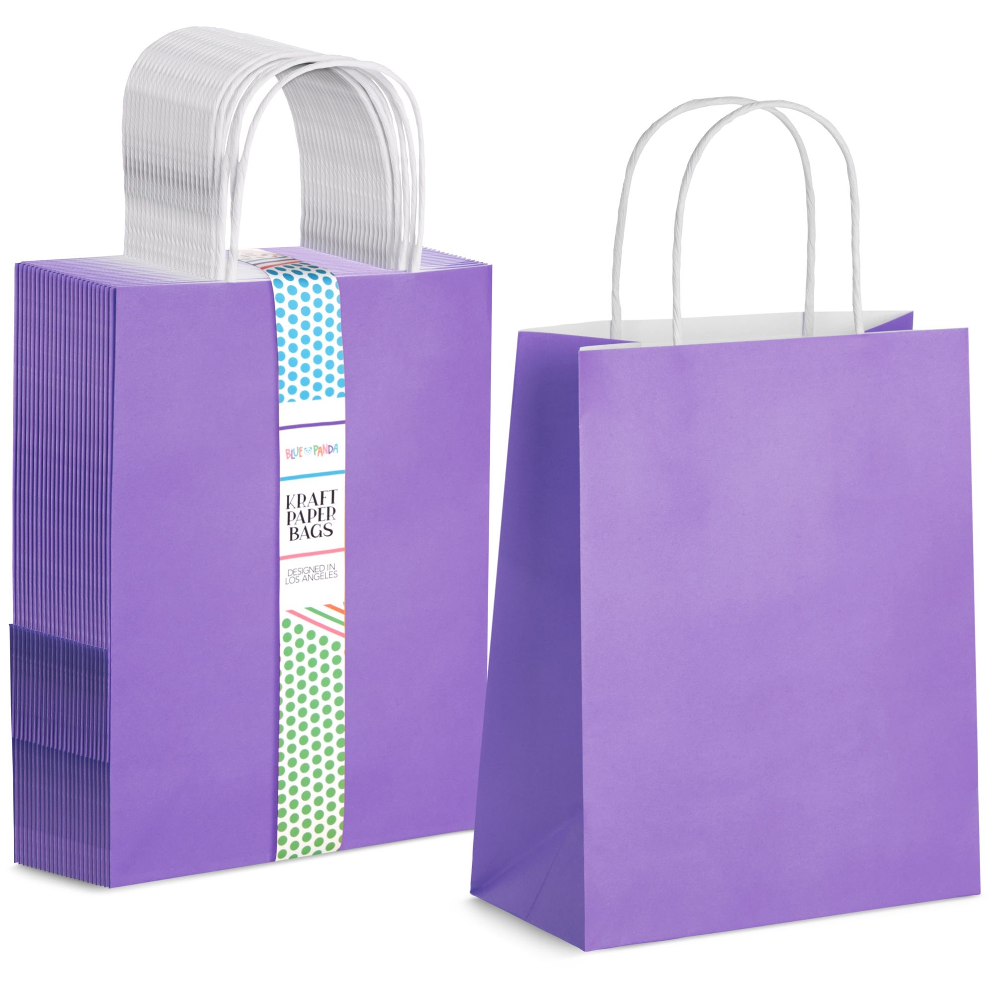 25-Pack Purple Gift Bags with Handles - Medium Size Paper Bags for  Birthday, Wedding, Retail (8x3.9x10 In)